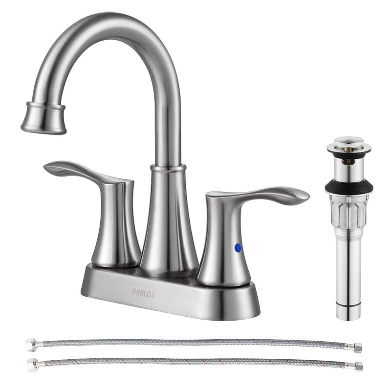 PARLOS Swivel Spout 2-Handle Brushed Nickel Bathroom Sink Faucet with Metal Pop-up Drain and Faucet Supply Lines, Demeter 13627 - Image 1
